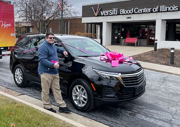 Patrick Morrow winning a car in the Drive to Save Lives Sweepstakes